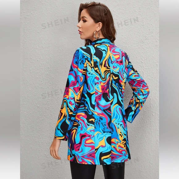 4/$25 New SHEIN Privé Graphic Print Single Button Blazer Sz M - Picture 5 of 5